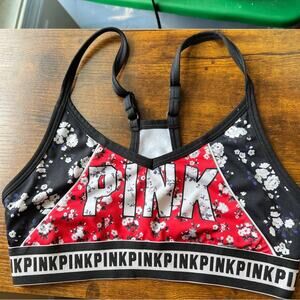 Victoria's Secret PINK Black Red White Floral Bra Racerback XS Bralette